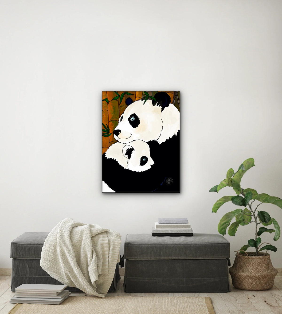 Ginger And Koi Panda - large 24 x 36 unframed art print shown hanging on a wall
