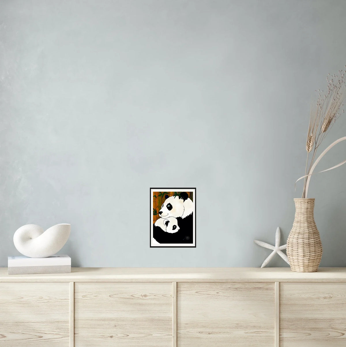 Ginger And Koi Panda - medium 12 x 16 matted and framed art print shown hanging on a wall