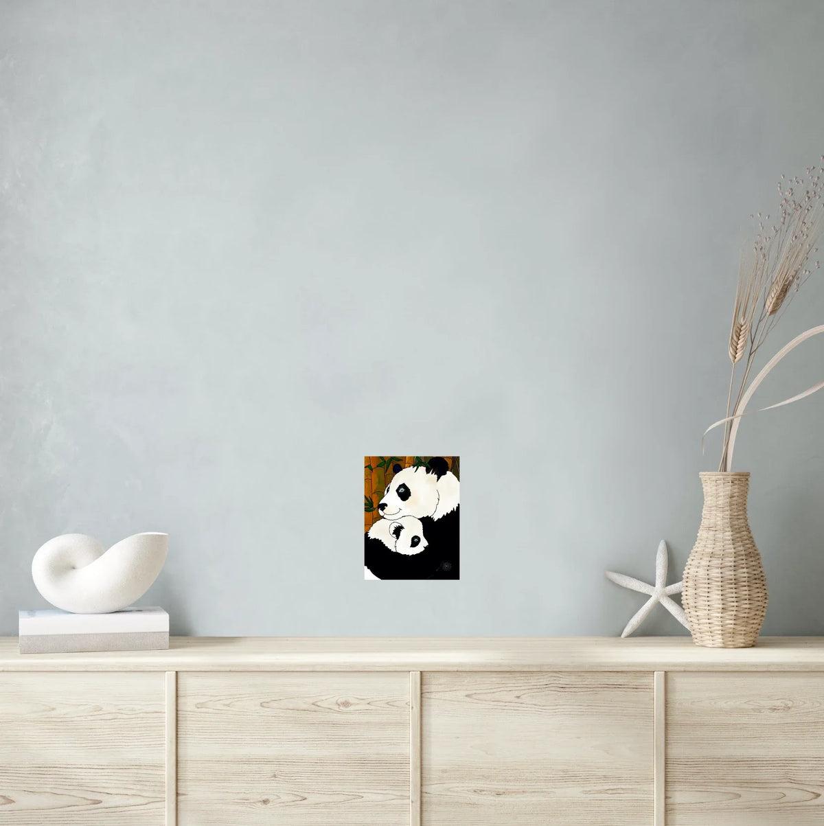 Ginger And Koi Panda - medium 12 x 16 unframed art print shown hanging on a wall