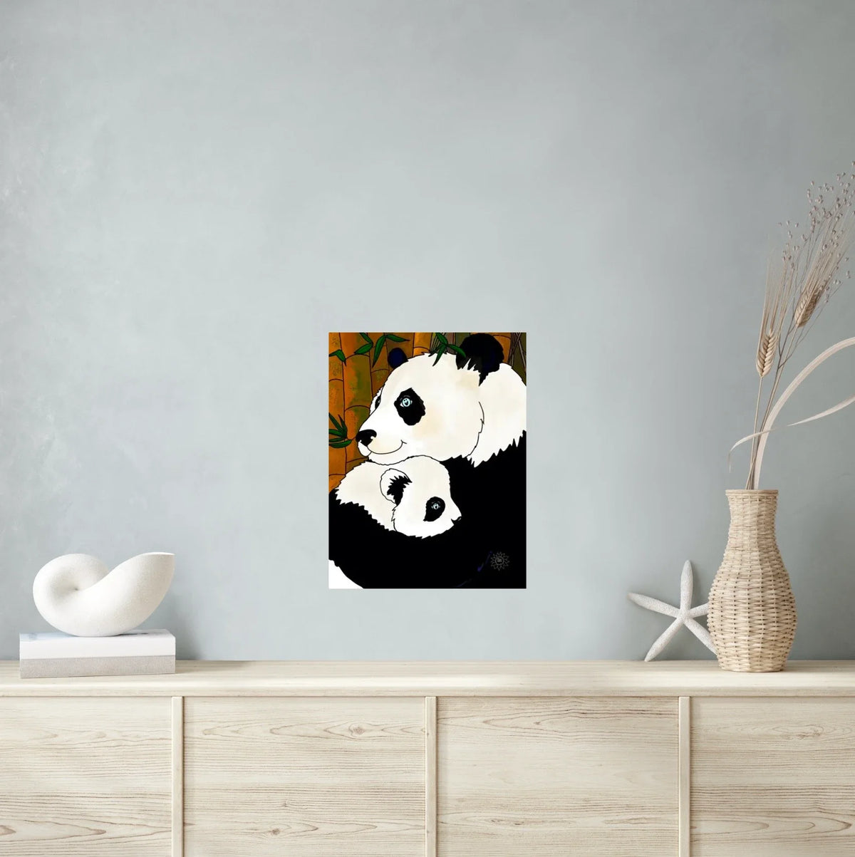 Ginger And Koi Panda - large 24 x 36 unframed art print shown hanging on a wall