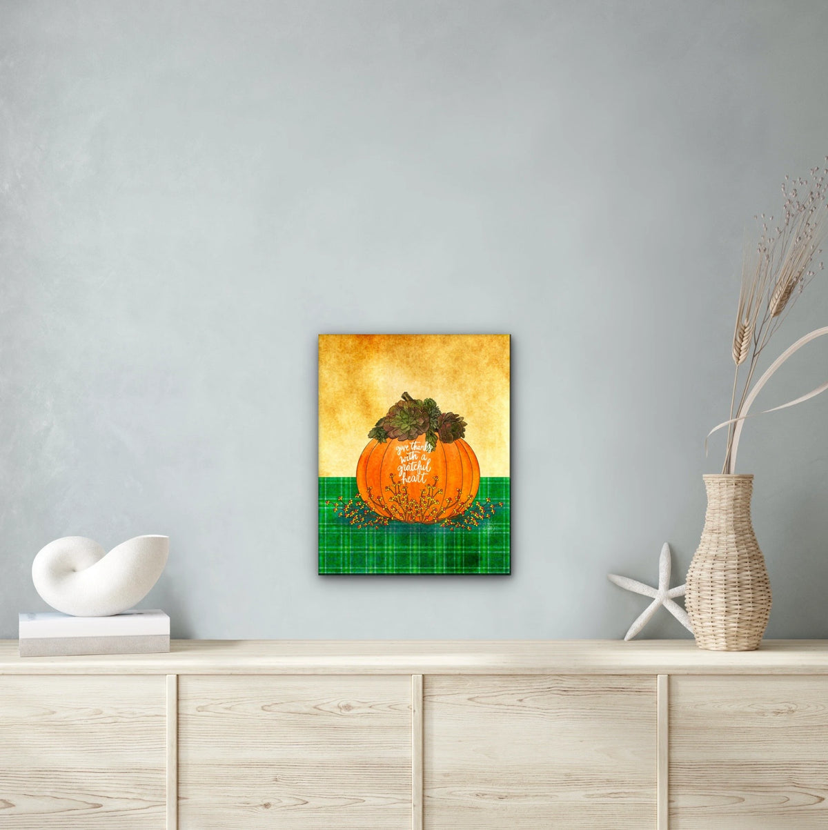 Give Thanks - large 24 x 36 unframed art print shown hanging on a wall