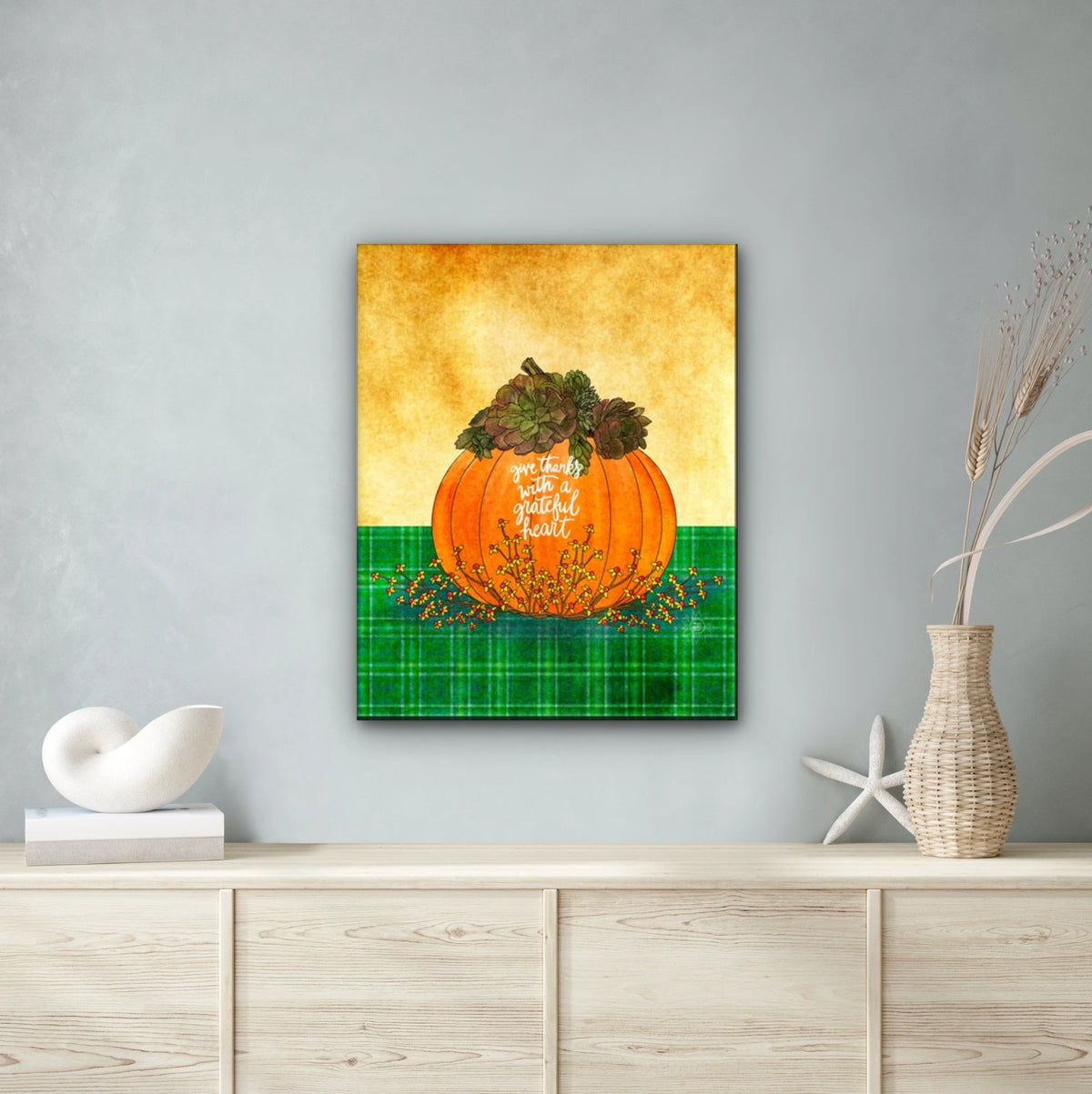 Give Thanks - extra large 36 x 48 unframed art print shown hanging on a wall