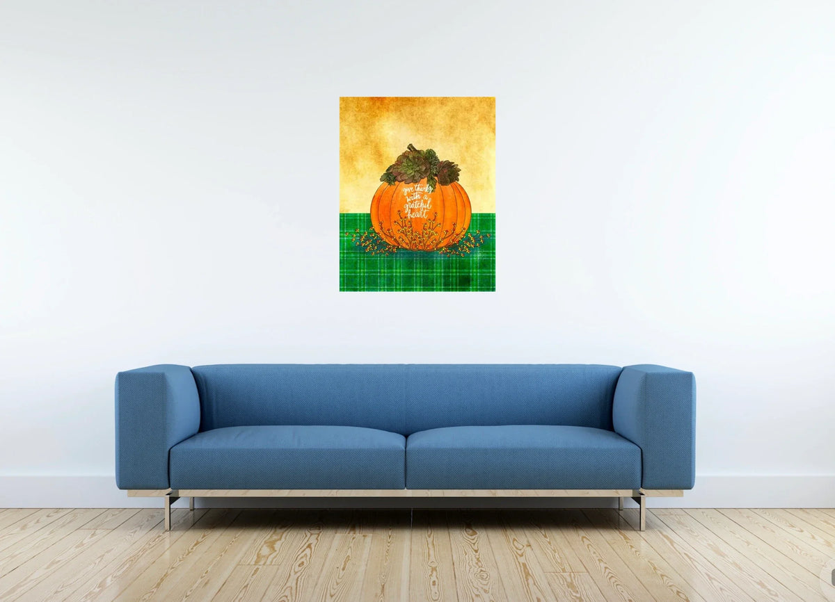Give Thanks - large 24 x 36 unframed art print shown hanging on a wall