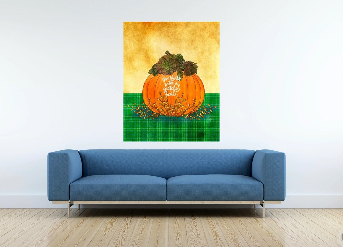 Give Thanks - extra large 36 x 48 unframed art print shown hanging on a wall