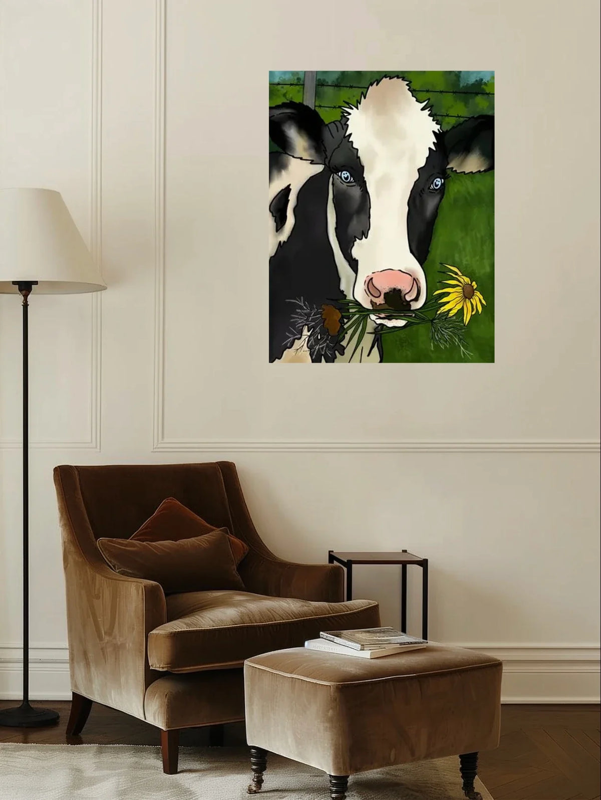 Grace The Cow - extra large 36 x 48 unframed art print shown hanging on a wall