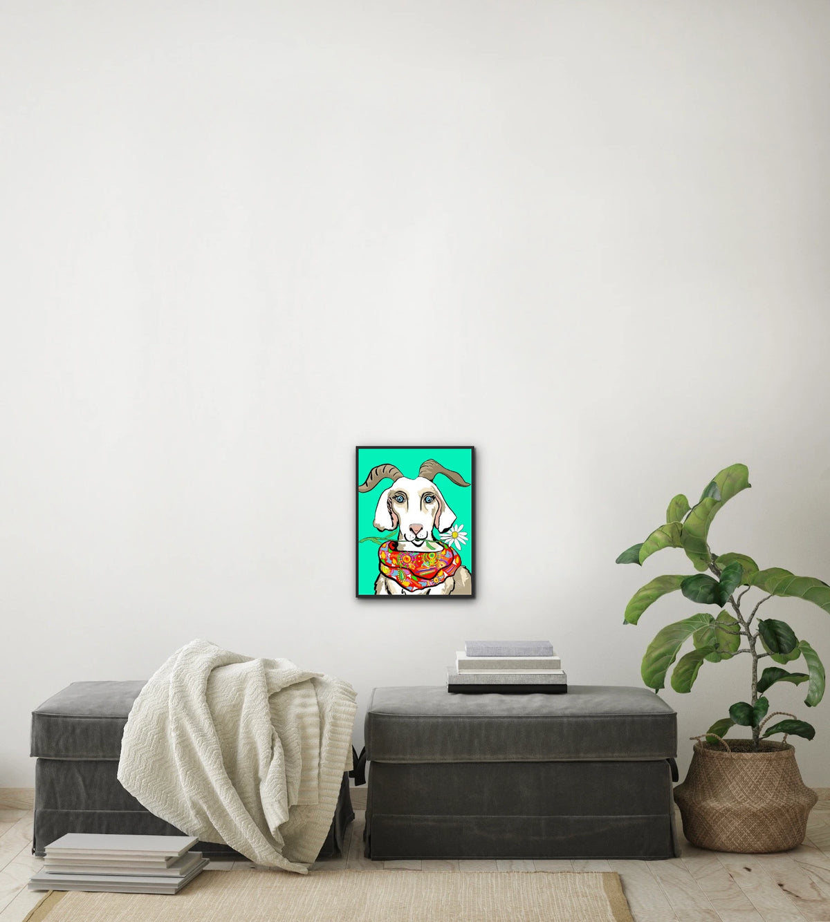 Gretchen The Goat - medium 12 x 16 framed art print shown hanging on a wall