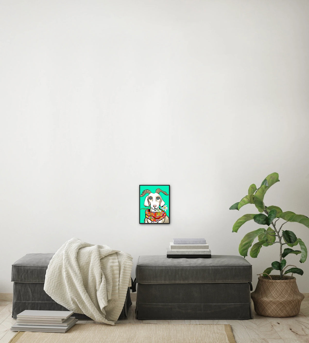 Gretchen The Goat - small 8 x 10 framed art print shown hanging on a wall
