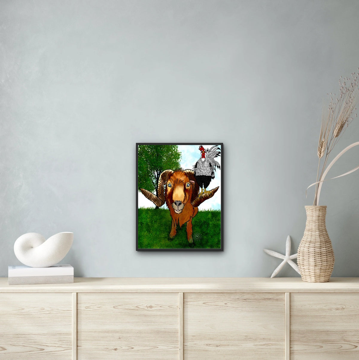 Hanging with Friends - large 24 x 36 framed art print shown hanging on a wall
