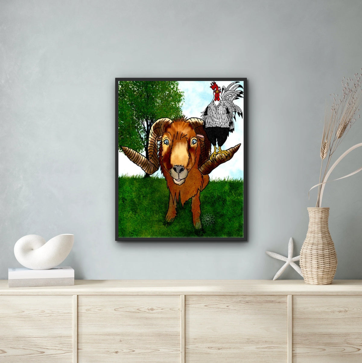 Hanging with Friends - extra large 36 x 48 framed art print shown hanging on a wall