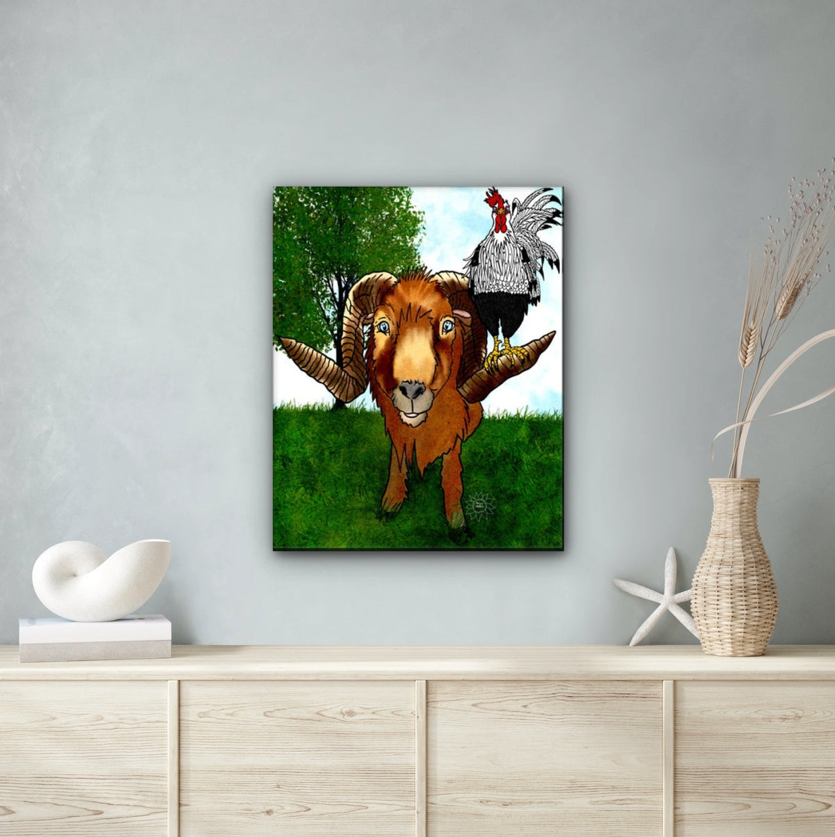Hanging with Friends - extra large 36 x 48 unframed art print shown hanging on a wall