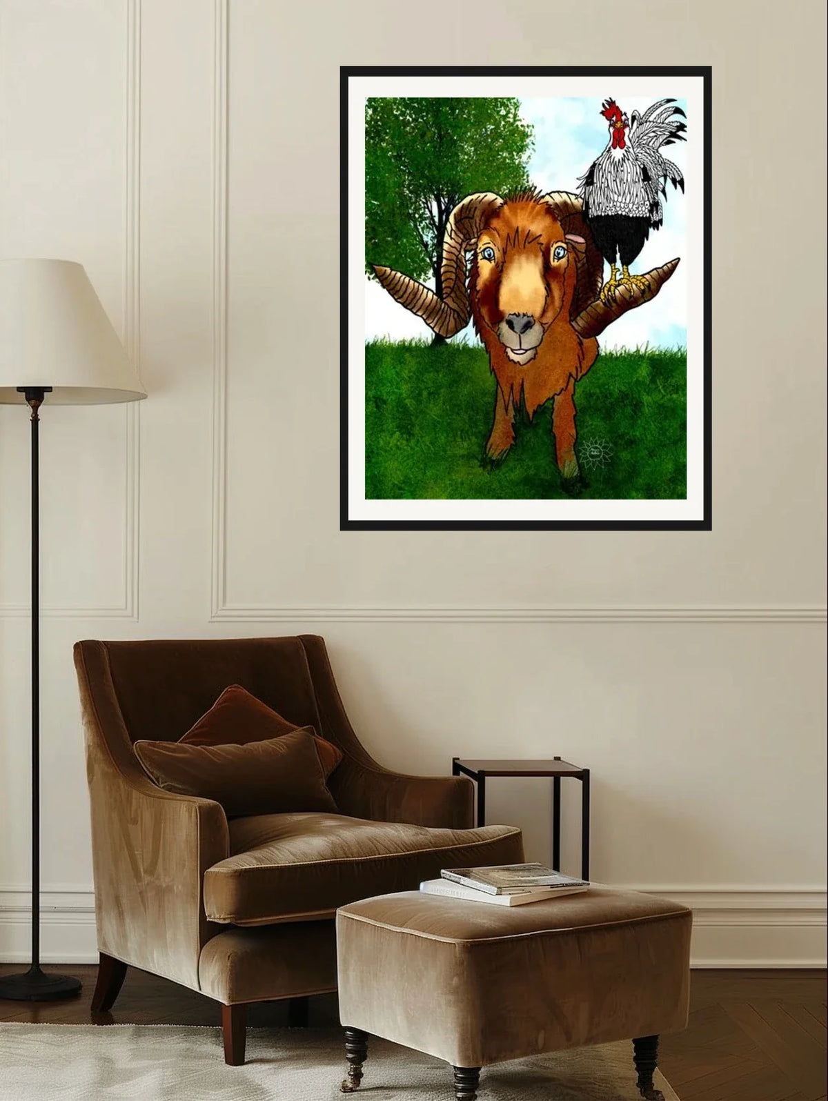 Hanging with Friends - extra large 36 x 48 matted and framed art print shown hanging on a wall