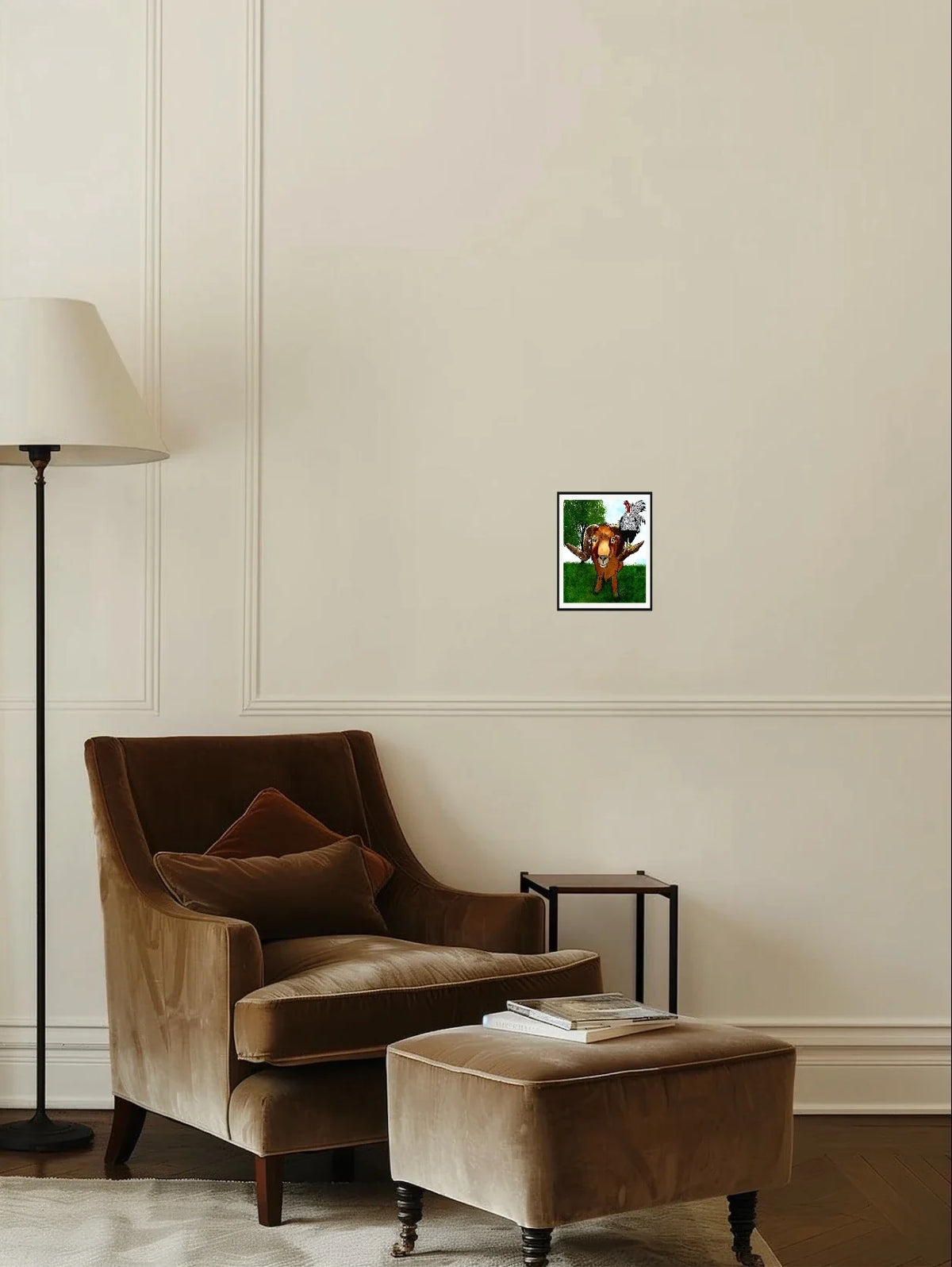 Hanging with Friends - small 8 x 10 matted and framed art print shown hanging on a wall