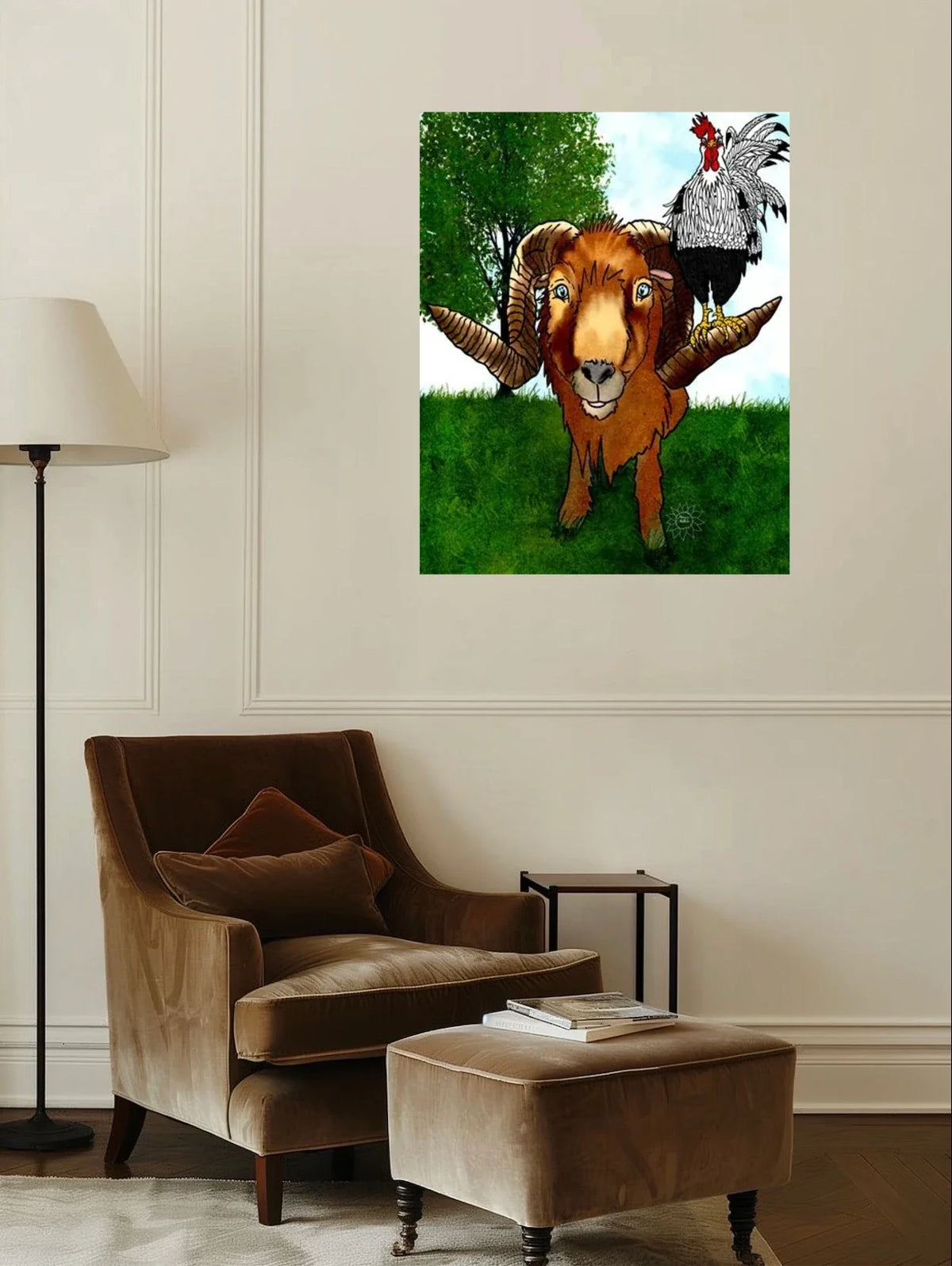 Hanging with Friends - extra large 36 x 48 unframed art print shown hanging on a wall