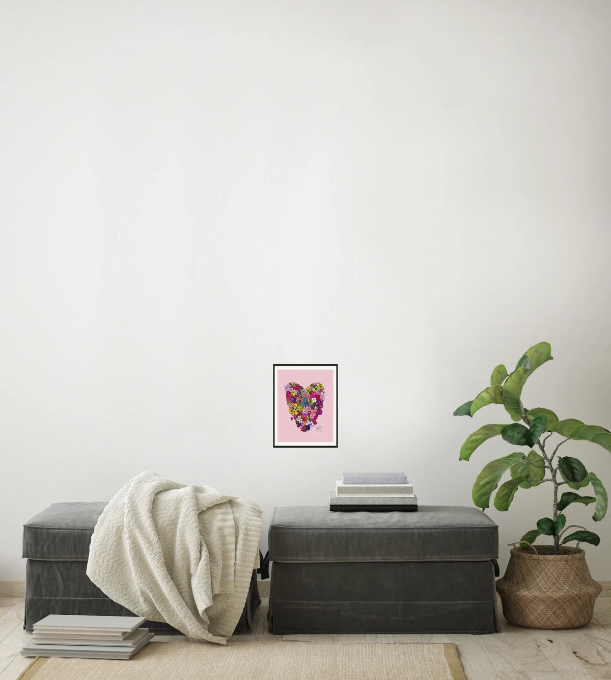 Heart With Birdhouse - small 8 x 10 matted and framed art print shown hanging on a wall