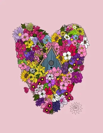 Heart With Birdhouse Watercolor Paper Art Prints