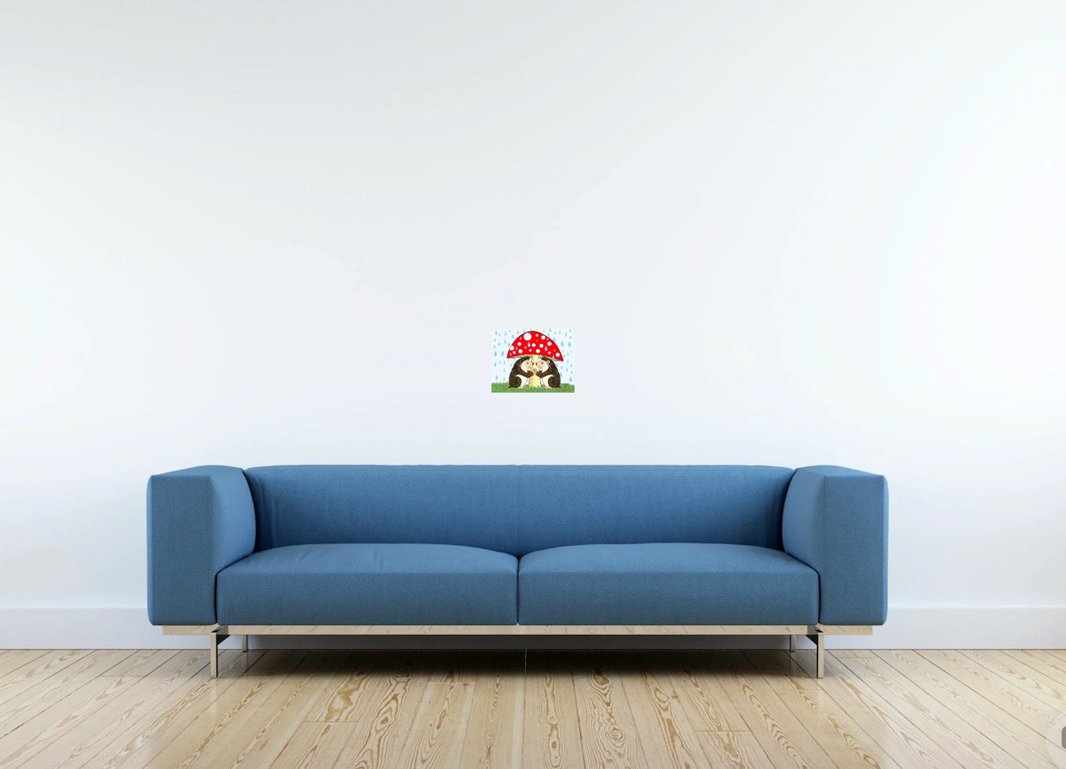 Hedgehog Love - small 8 x 10 unframed art print shown hanging on a wall