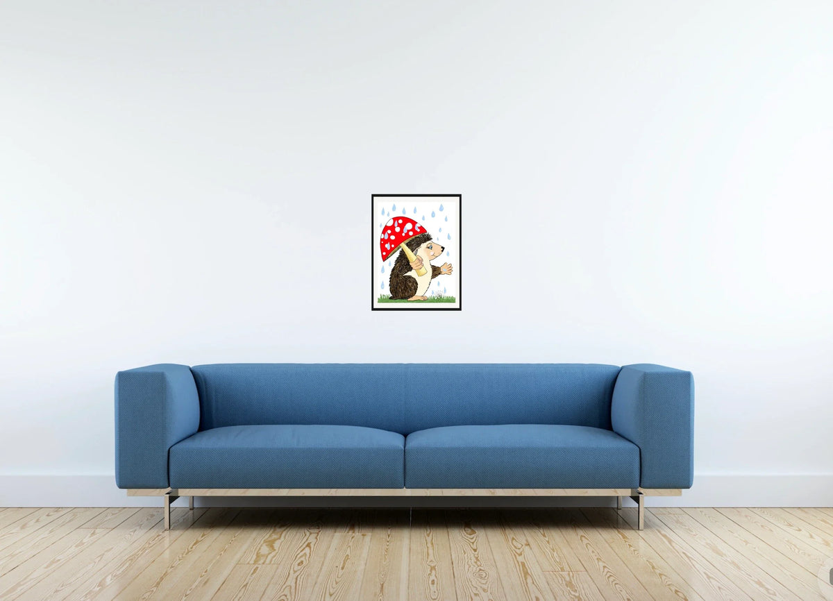 Hoban The Hedgehog - medium 12 x 16 matted and framed art print shown hanging on a wall