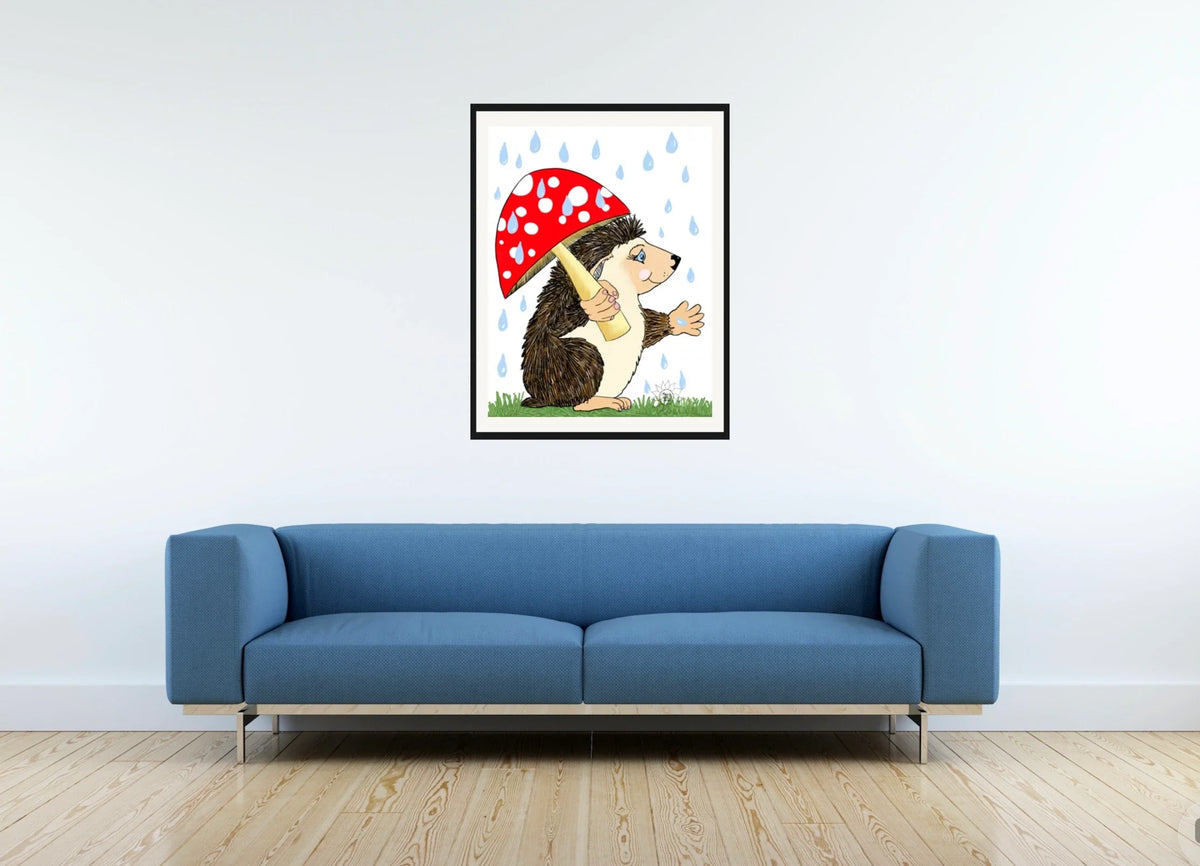 Hoban The Hedgehog - large 24 x 36 matted and framed art print shown hanging on a wall