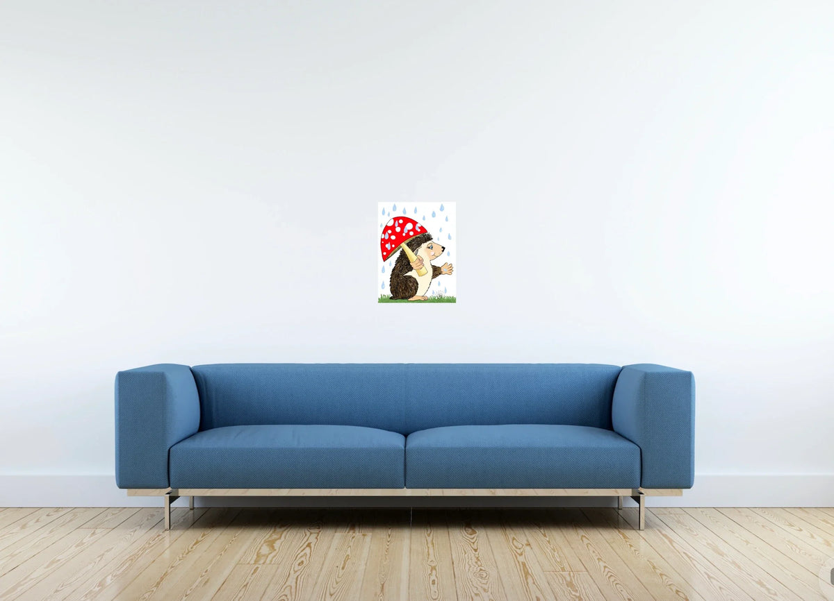 Hoban The Hedgehog - medium 12 x 16 unframed art print shown hanging on a wall