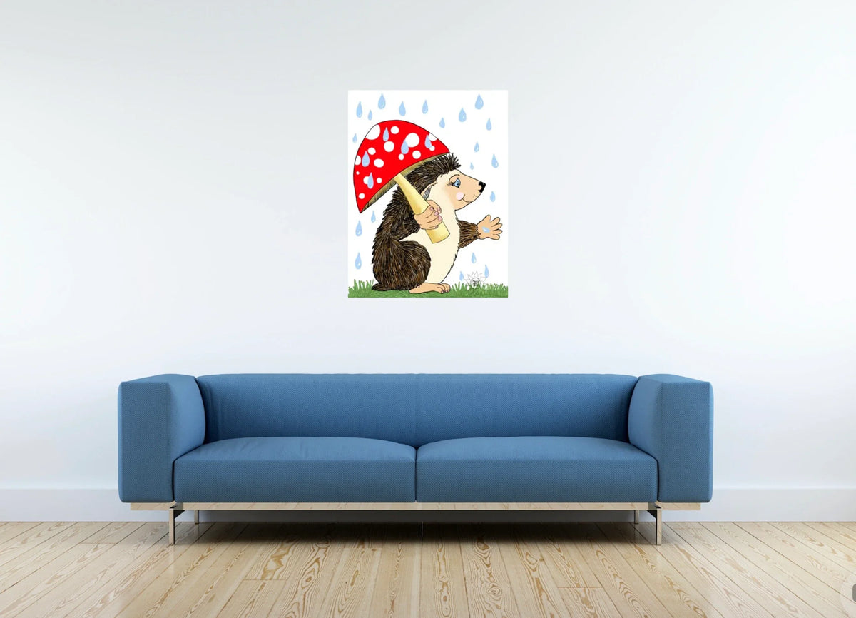 Hoban The Hedgehog - large 24 x 36 unframed art print shown hanging on a wall