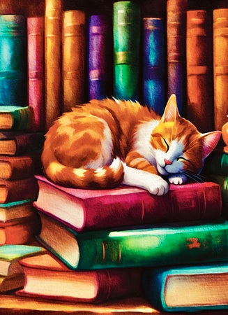 Sleeping Cat on Books – Canvas Art Prints