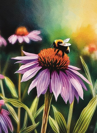Purple Cone Flower with Bee – Canvas Art Prints