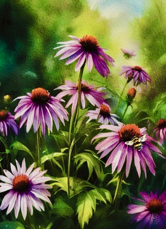 Cone Flowers with Bee – Canvas Art Prints