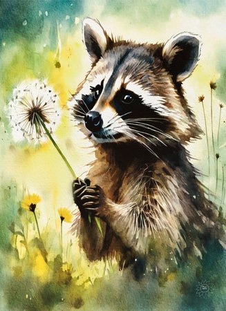 Raccoon Shaking a Dandelion