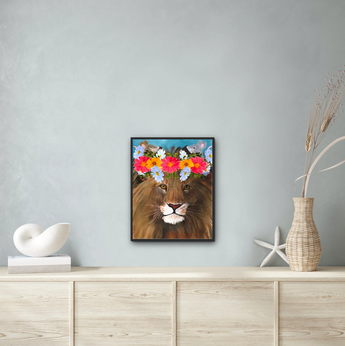 Jeremiah's Magical Crown - large 24 x 36 framed art print shown hanging on a wall