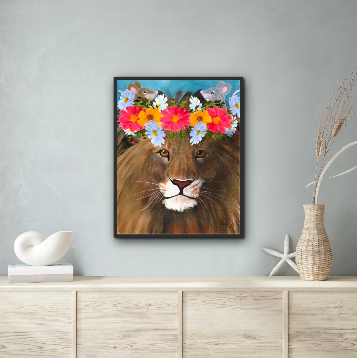 Jeremiah's Magical Crown - extra large 36 x 48 framed art print shown hanging on a wall