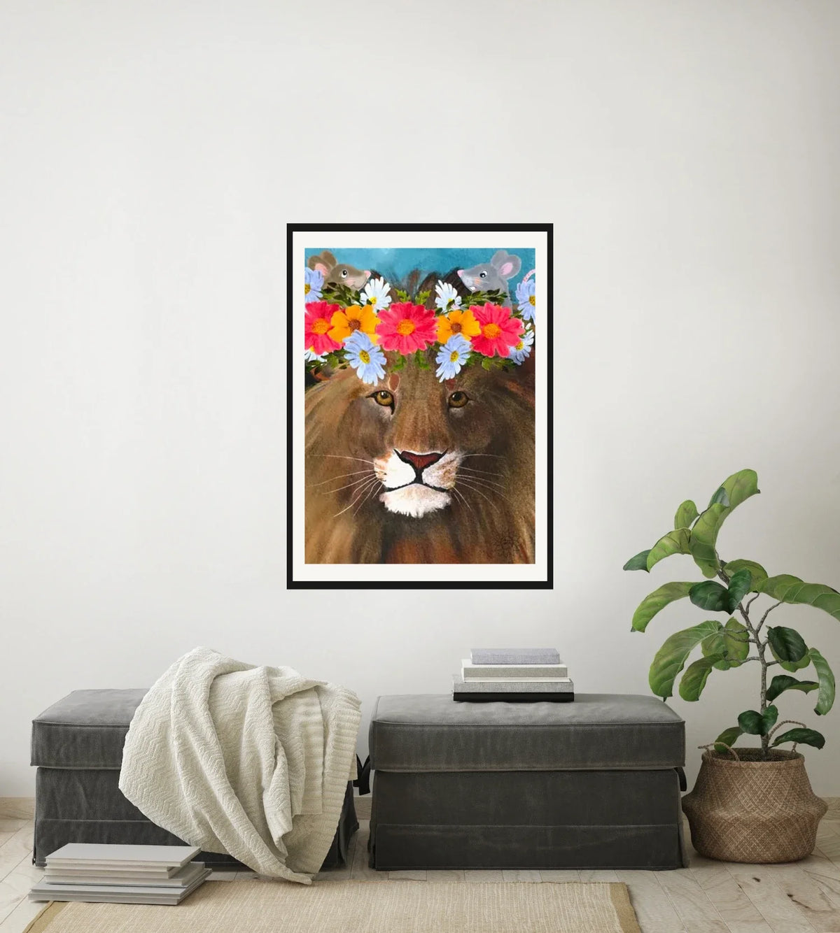 Jeremiah's Magical Crown - large 24 x 36 matted and framed art print shown hanging on a wall