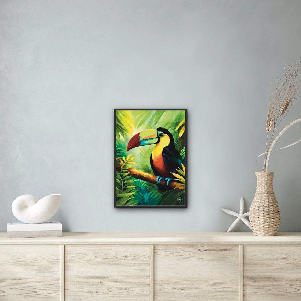 Keel Billed Toucan - large 24 x 36 framed art print shown hanging on a wall