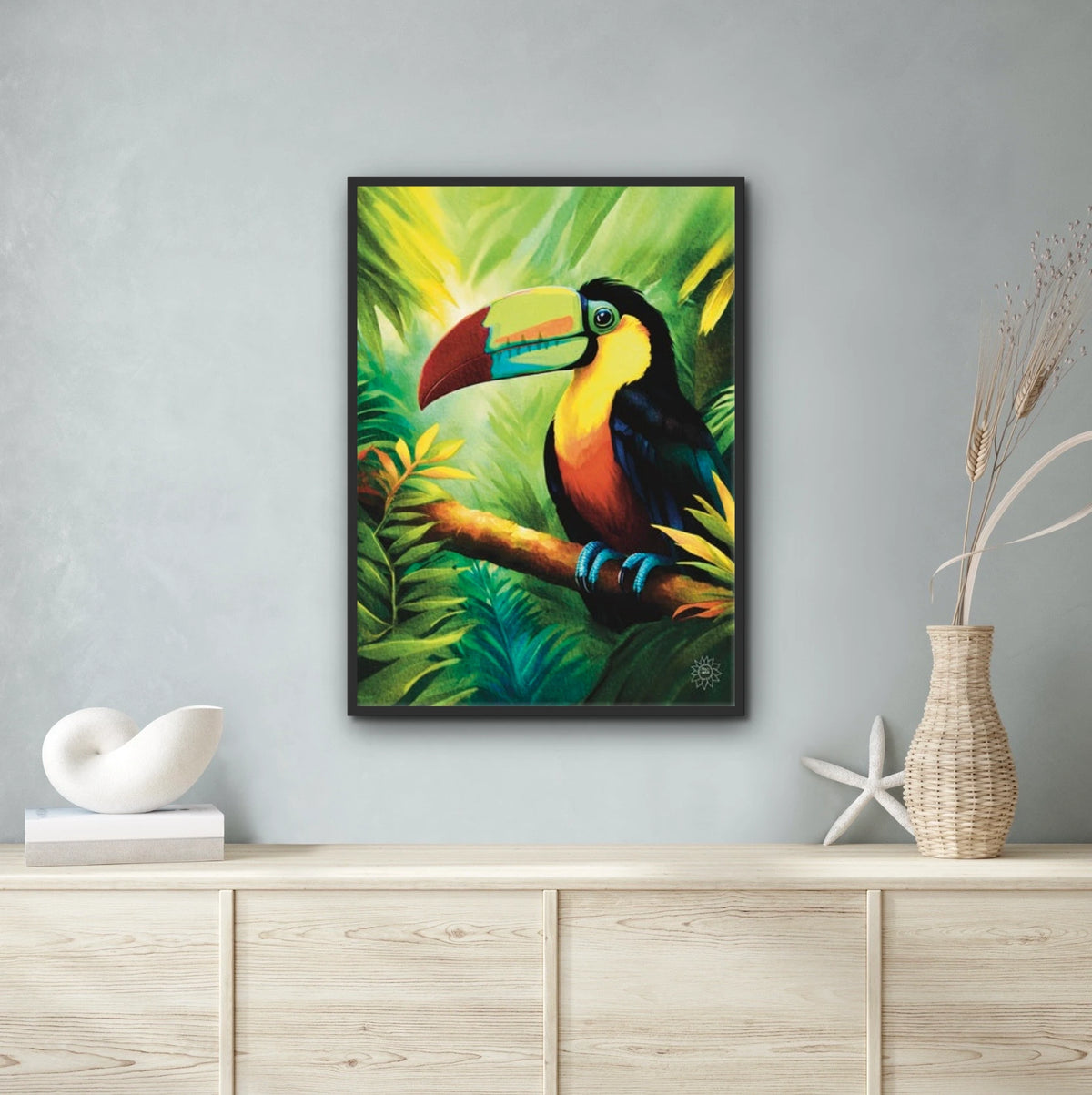 Keel Billed Toucan - extra large 36 x 48 framed art print shown hanging on a wall