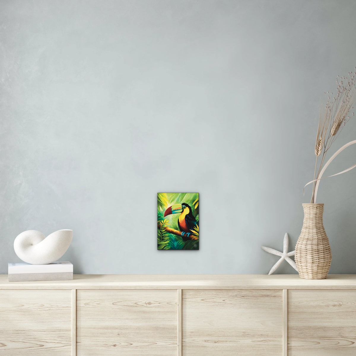 Keel Billed Toucan - medium 12 x 16 unframed art print shown hanging on a wall