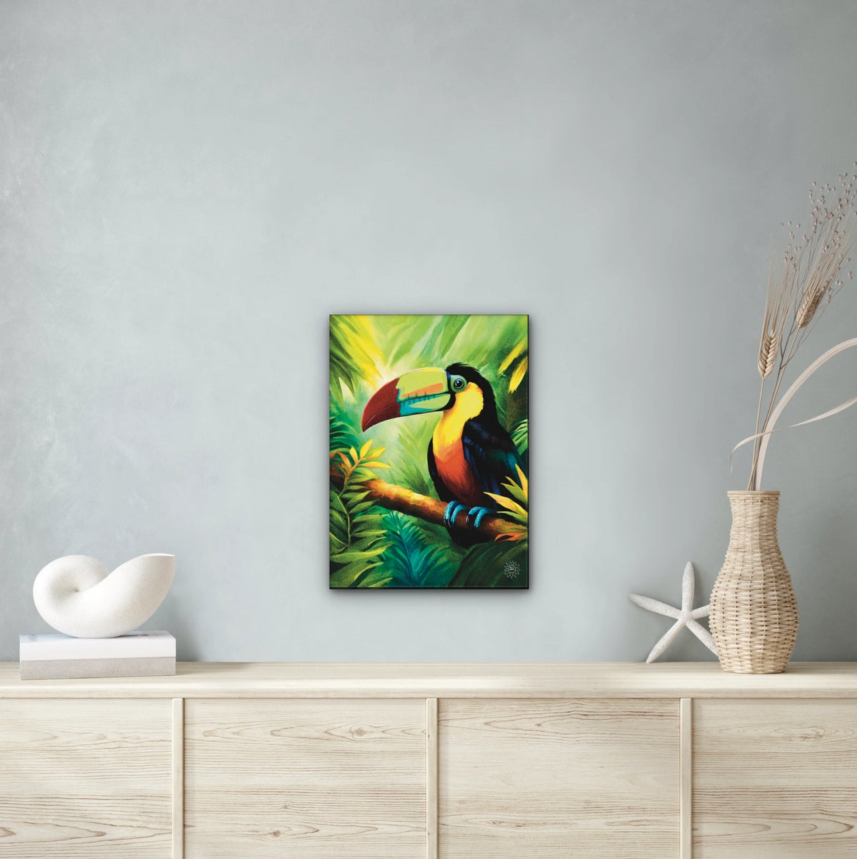 Keel Billed Toucan - large 24 x 36 unframed art print shown hanging on a wall