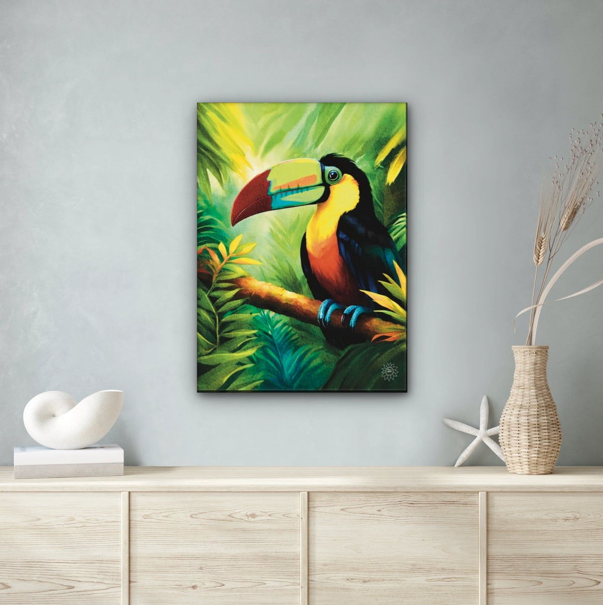 Keel Billed Toucan - extra large 36 x 48 unframed art print shown hanging on a wall