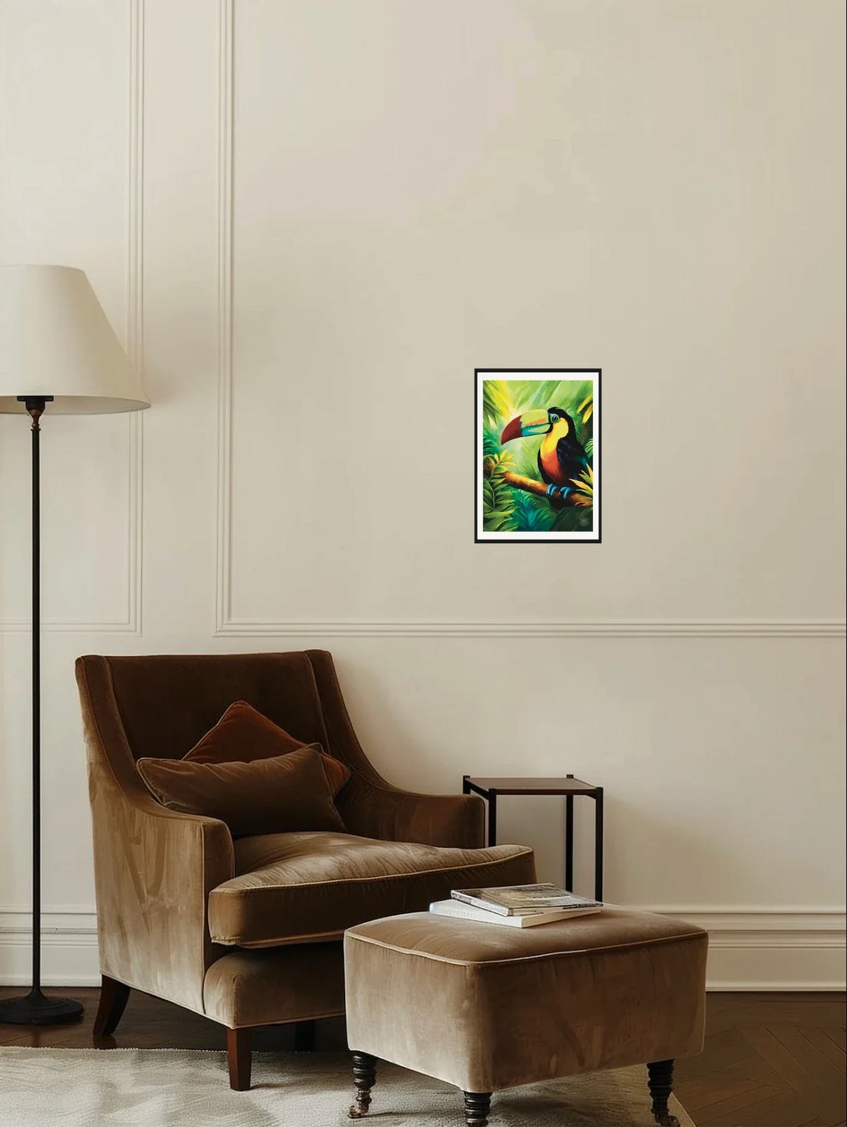 Keel Billed Toucan - medium 12 x 16 matted and framed art print shown hanging on a wall