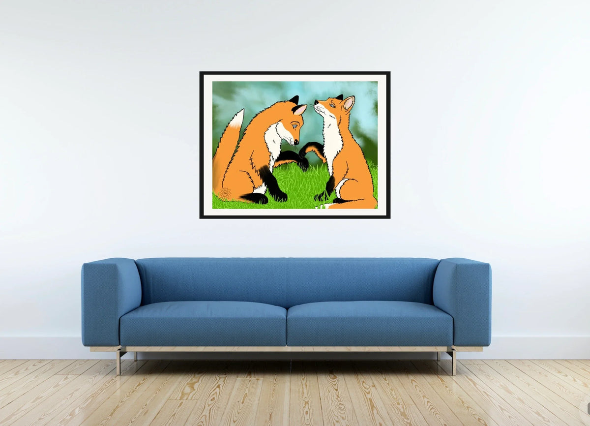 Kiss My Paw - large 24 x 36 matted and framed art print shown hanging on a wall