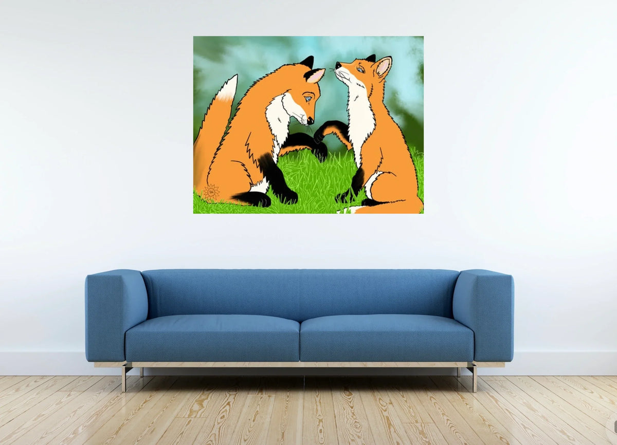 Kiss My Paw - extra large 36 x 48 unframed art print shown hanging on a wall
