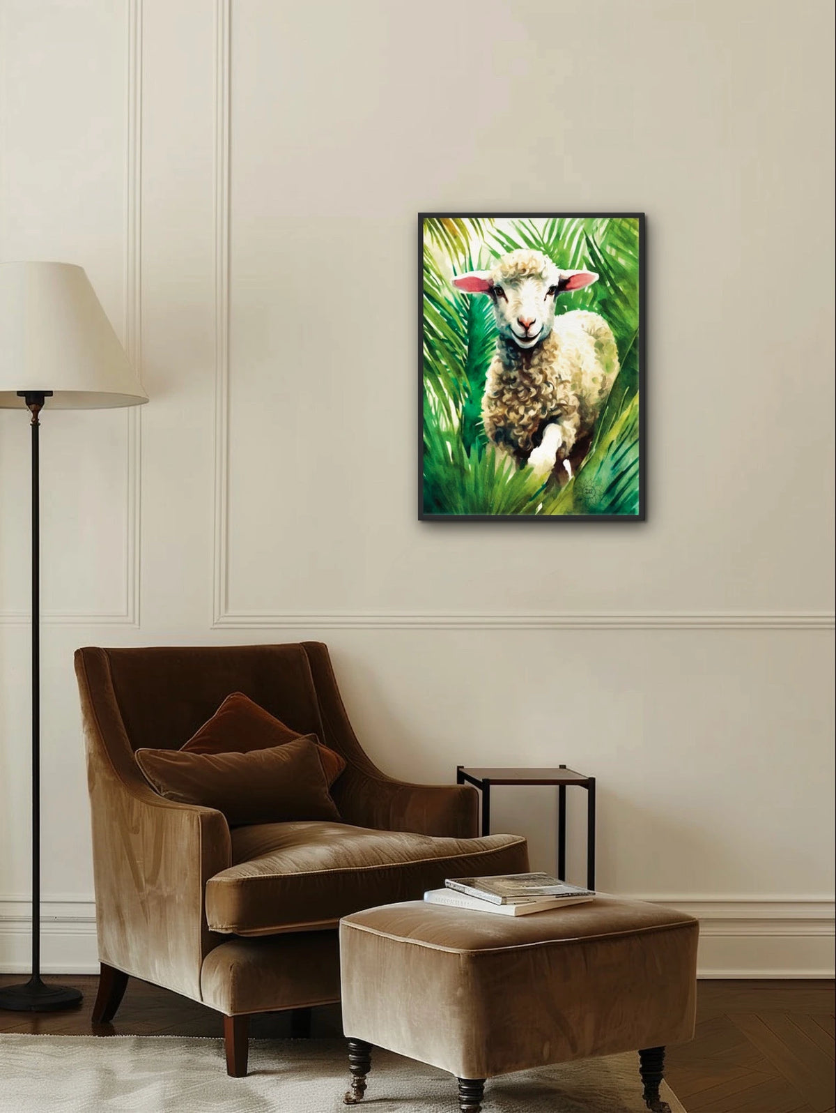 Lamb of God - large 24 x 36 framed art print shown hanging on a wall