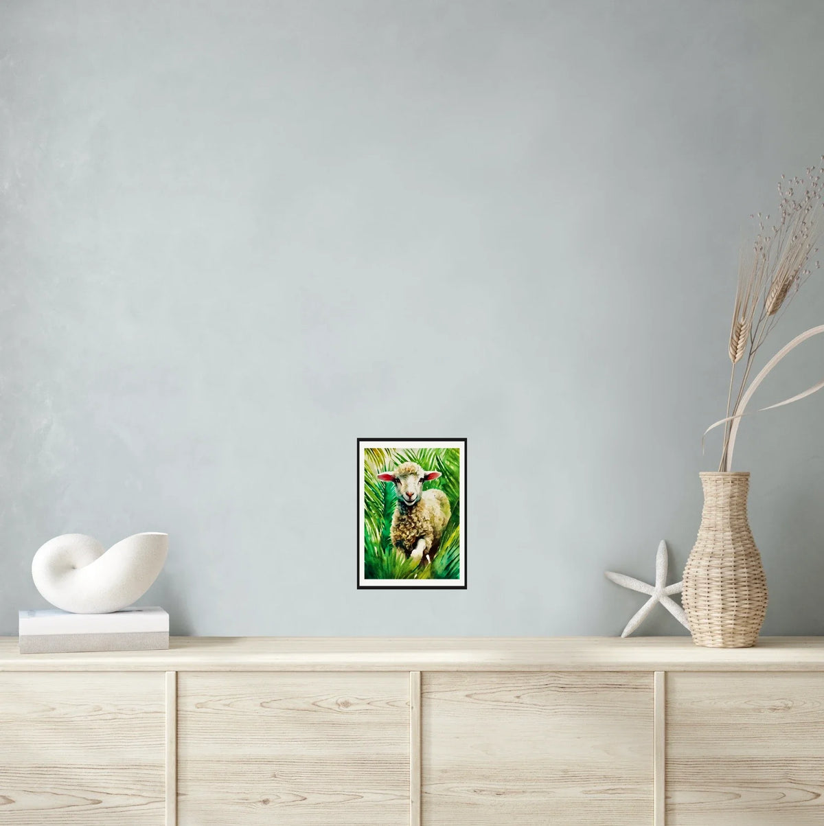 Lamb of God - medium 12 x 16 matted and framed art print shown hanging on a wall