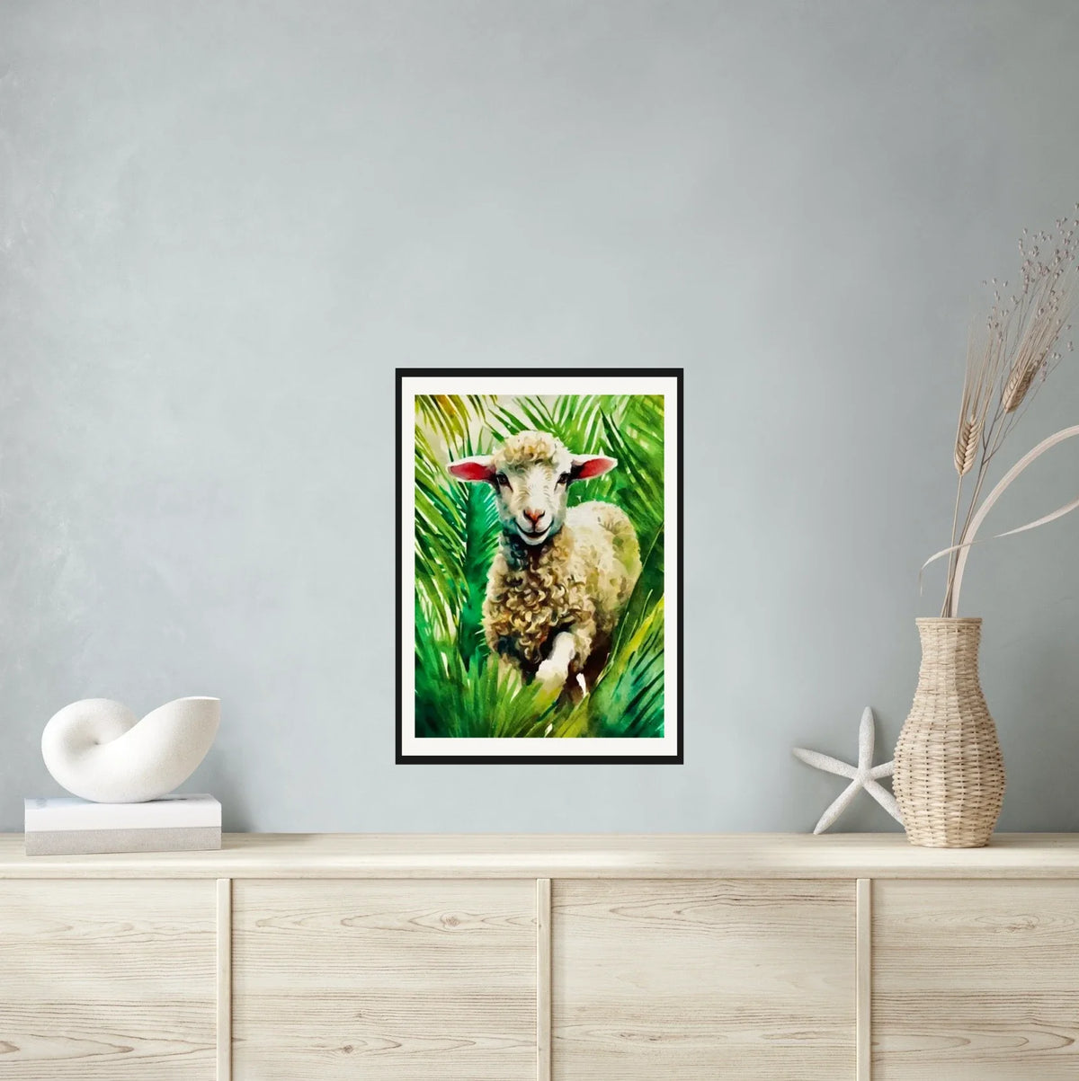 Lamb of God - large 24 x 36 matted and framed art print shown hanging on a wall