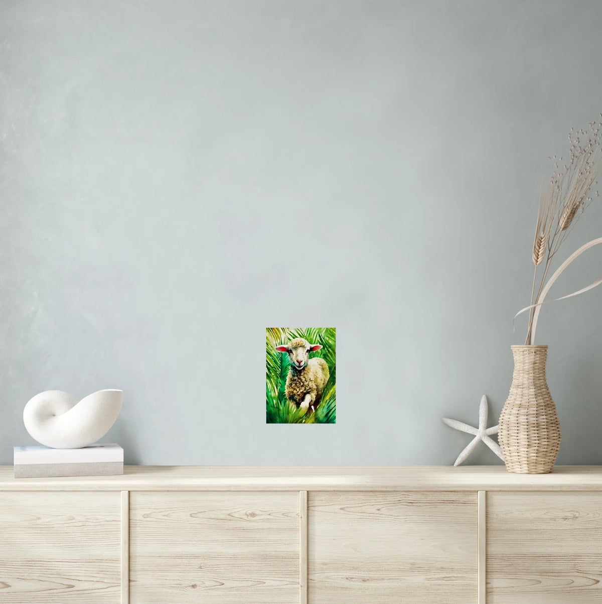 Lamb of God - medium 12 x 16 unframed art print shown hanging on a wall