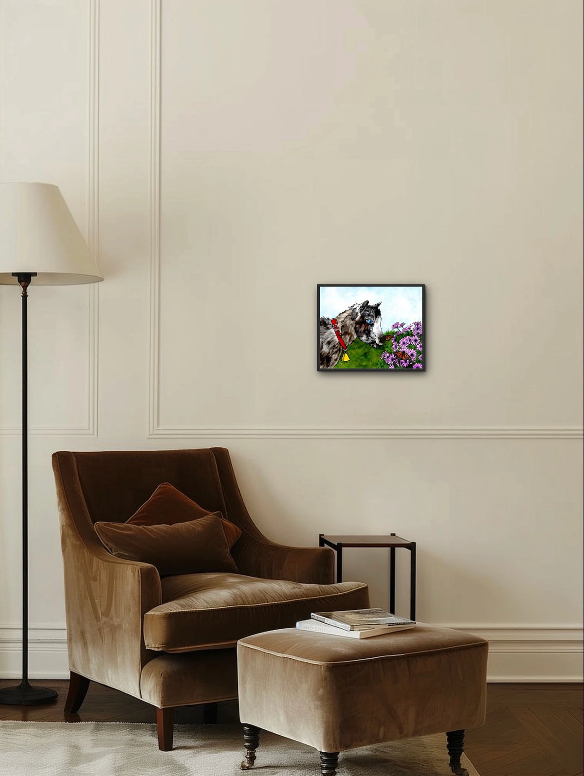 Latte the Kid - medium 12 x 16 framed art print shown hanging on a wall