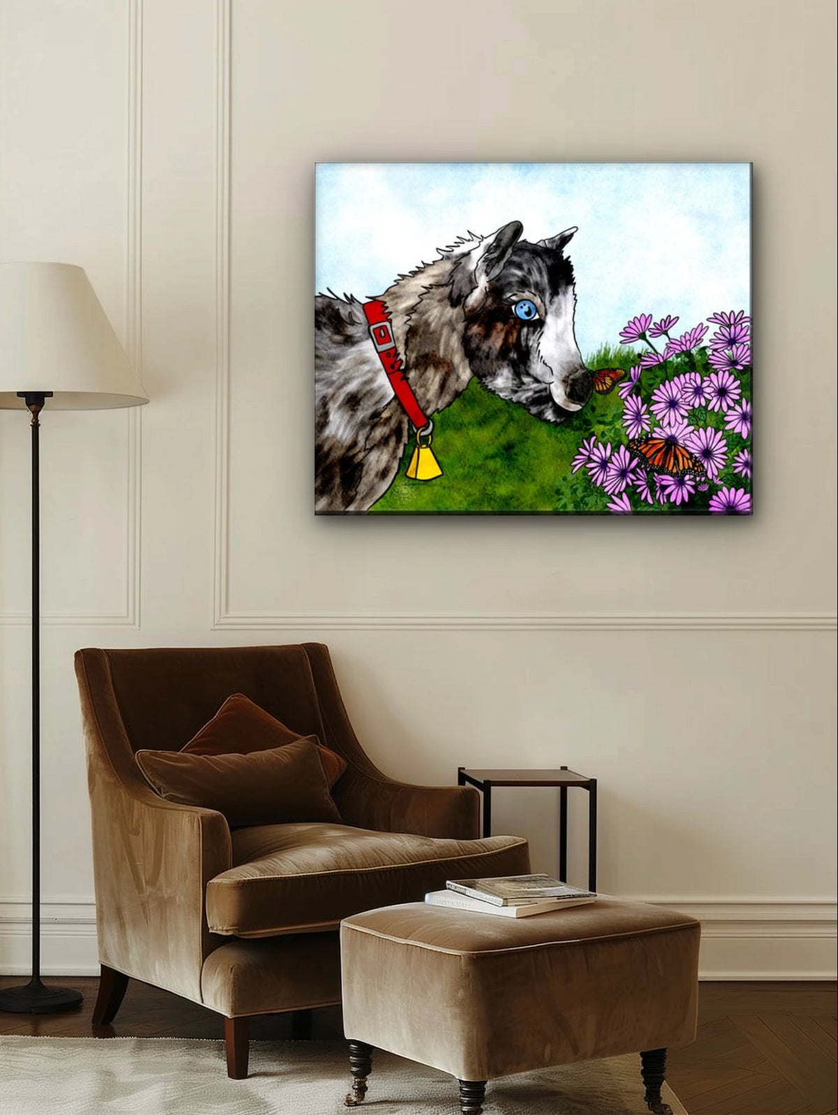 Latte the Kid - extra large 36 x 48 unframed art print shown hanging on a wall