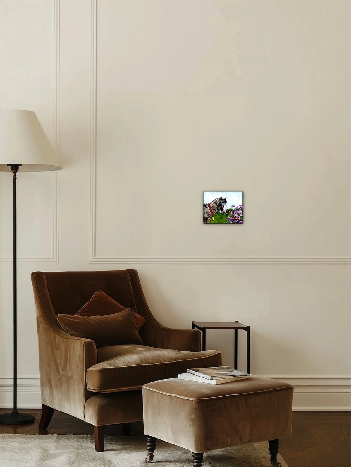 Latte the Kid - small 8 x 10 unframed art print shown hanging on a wall