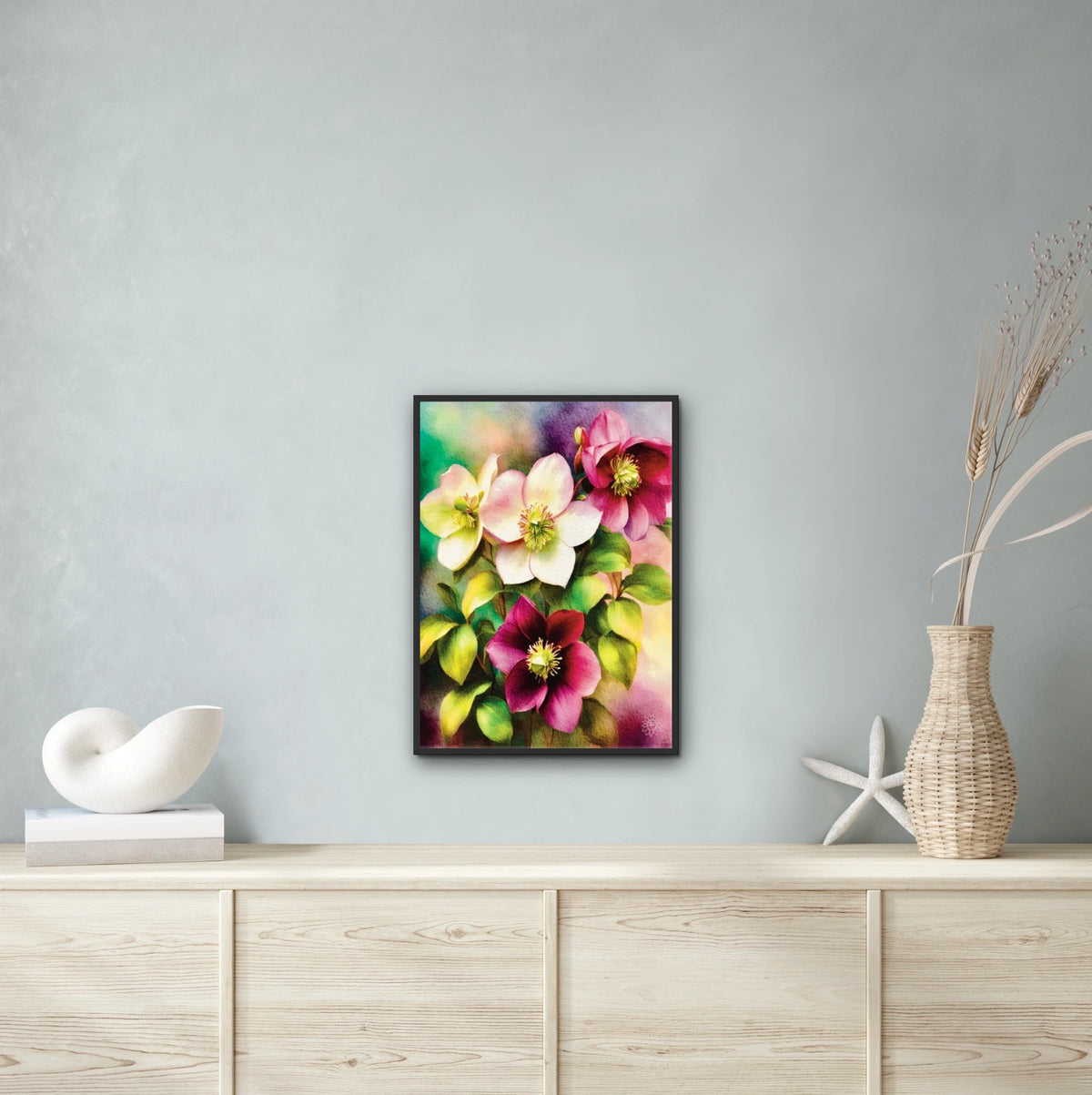 Lent Rose - large 24 x 36 framed art print shown hanging on a wall