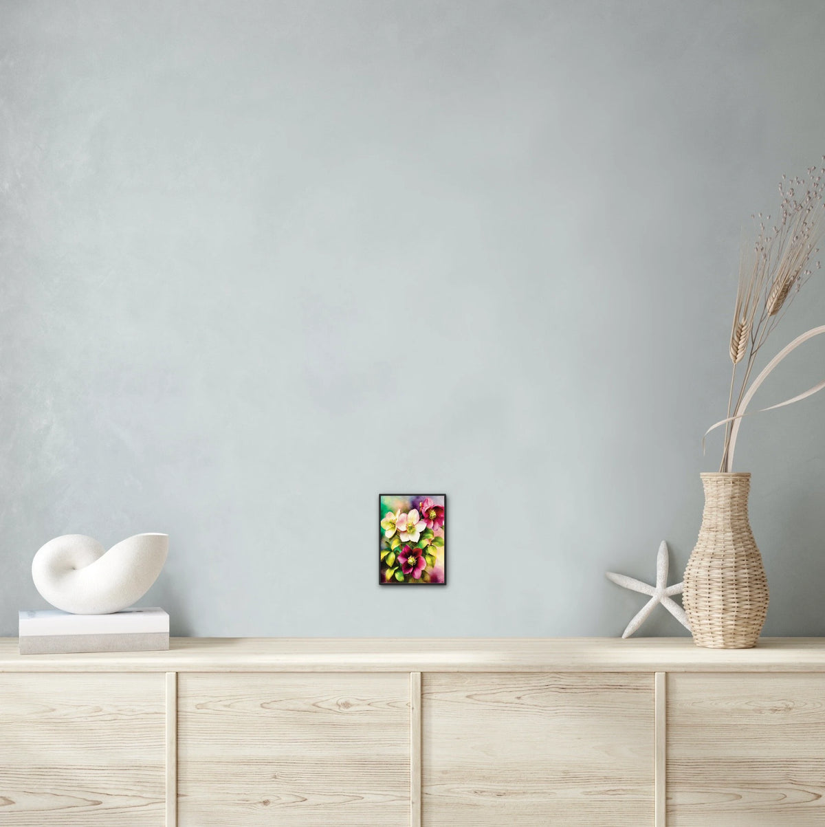 Lent Rose - small 8 x 10 framed art print shown hanging on a wall
