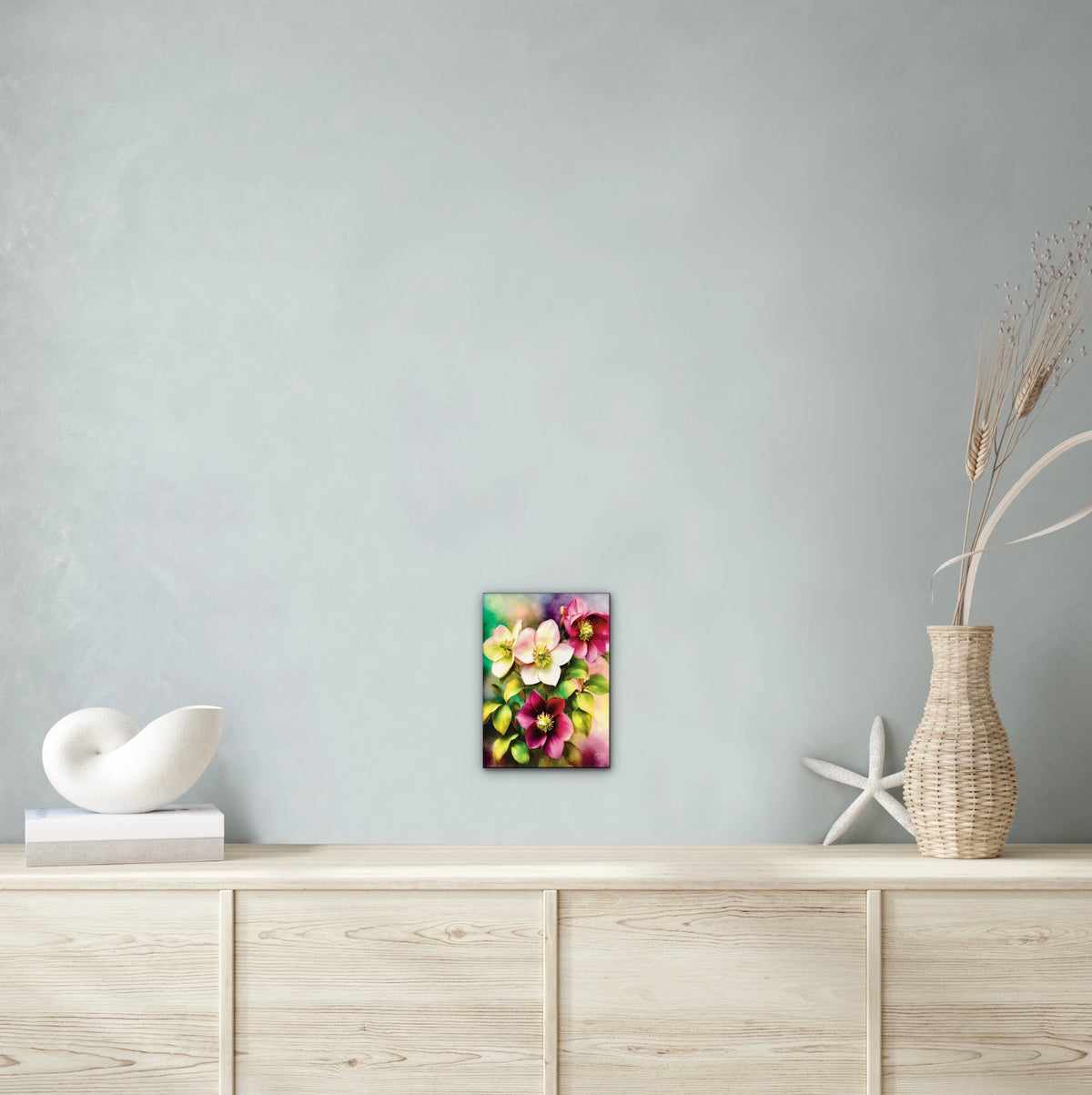 Lent Rose - medium 12 x 16 unframed art print shown hanging on a wall