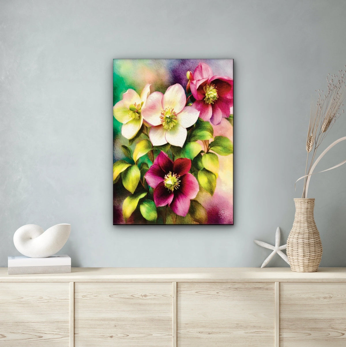 Lent Rose - extra large 36 x 48 unframed art print shown hanging on a wall